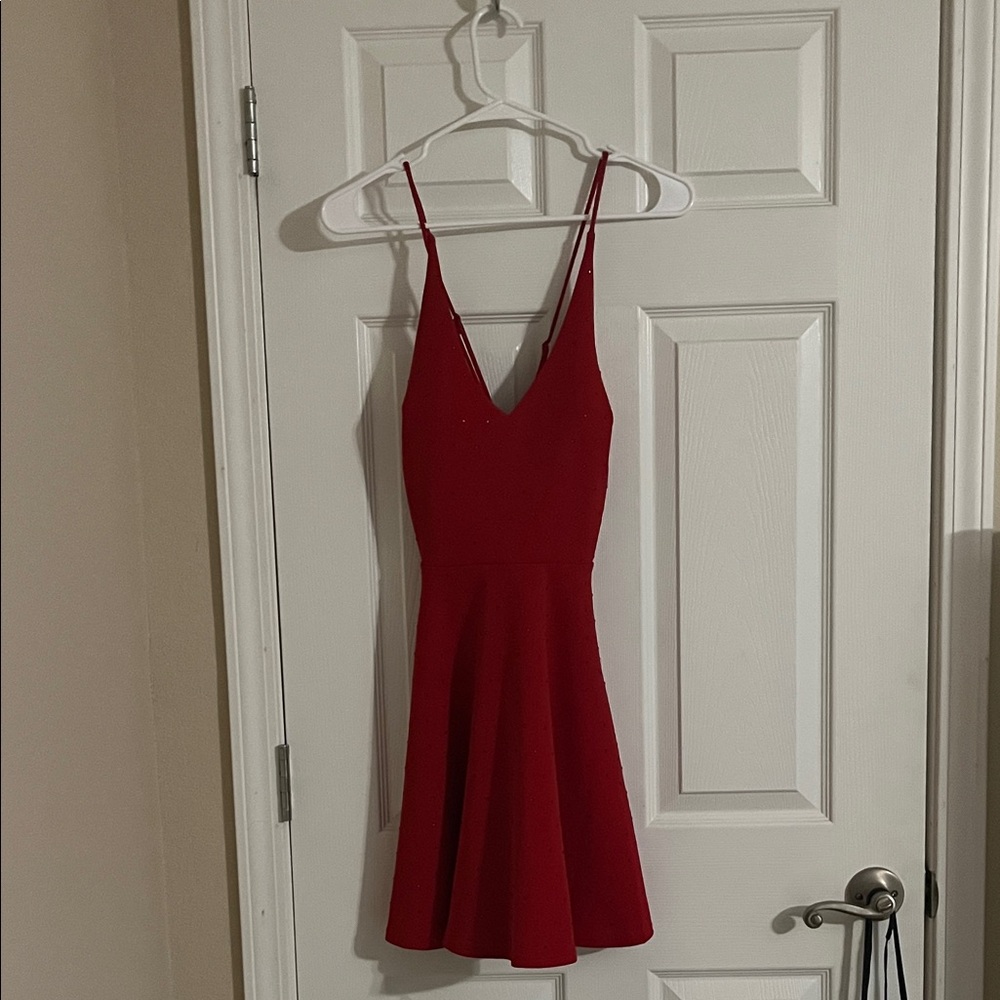 City Studio Red V-Neck Mini Dress